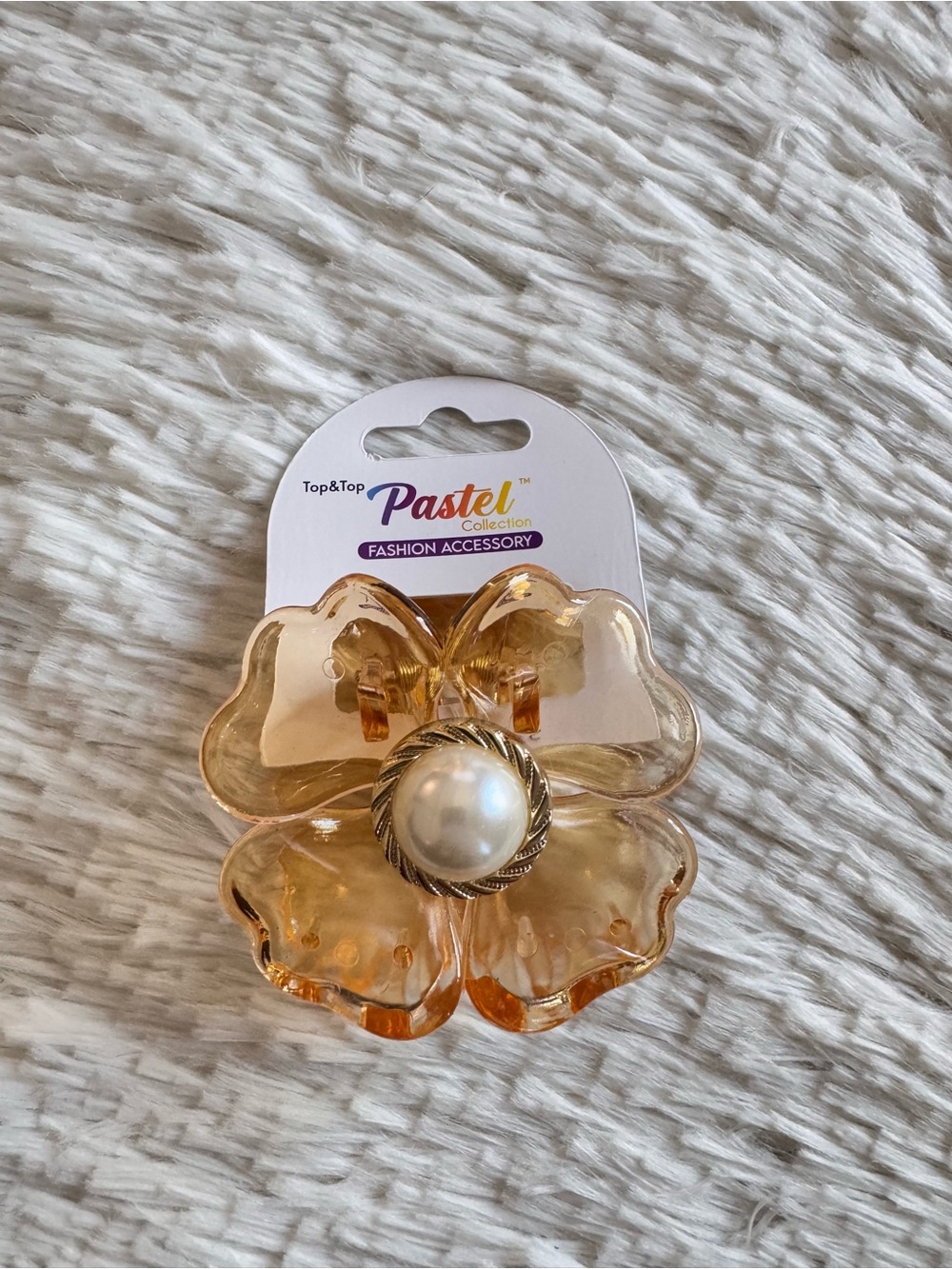 Pastels Amber Flower Hair Claw with Pearl Accent